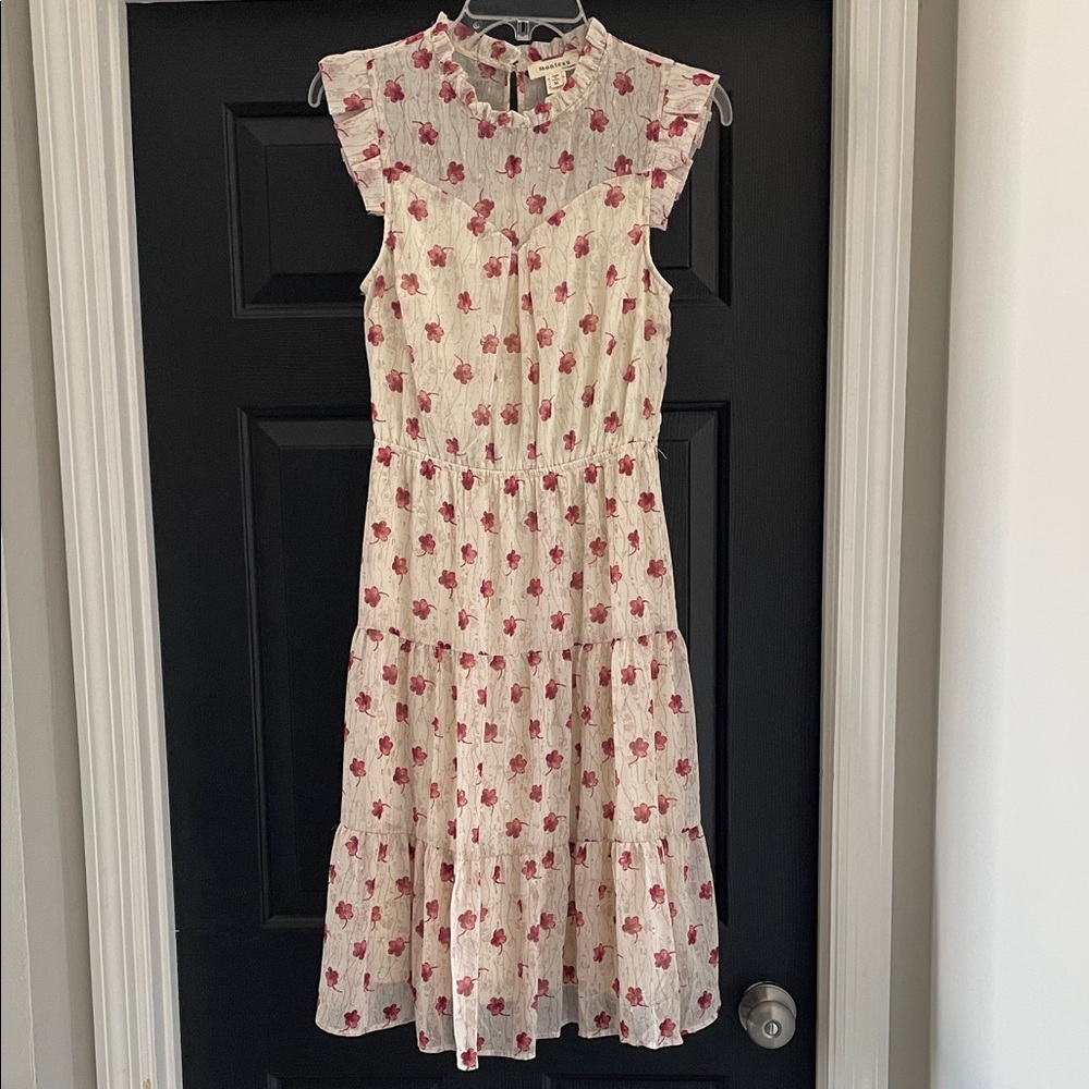 Monteau Cream and Red Floral Midi Dress